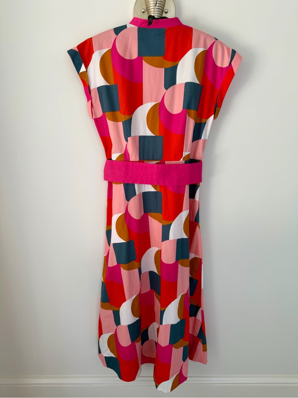 Vibrant Boden Pink Geo-Print Shirt Dress with Tie Waist - Picture 3 of 5
